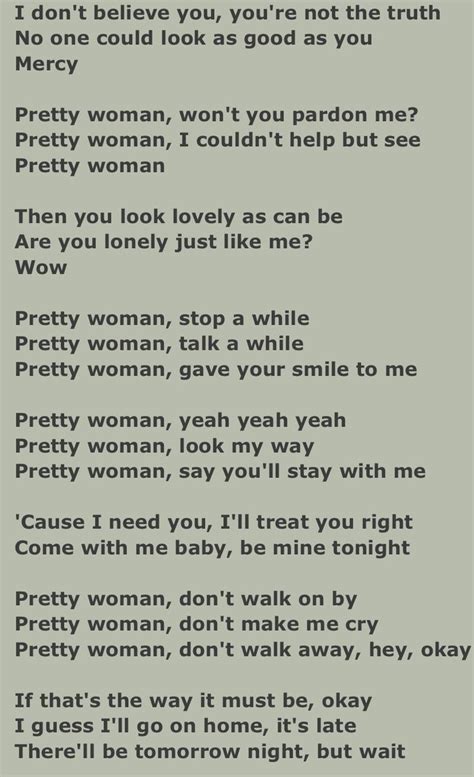 Lyrics To Pretty Woman By Roy Orbison Beautiful Songs Oldies