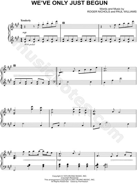 The Carpenters Weve Only Just Begun Sheet Music Piano Solo In A