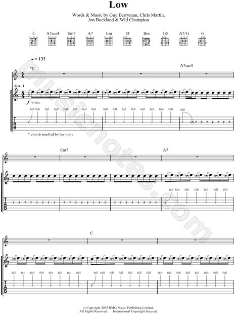 Coldplay Low Guitar Tab In C Major Download And Print Sku Mn0058786