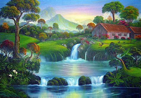 paisajes con cataratas en acrilico - Buscar con Google ...