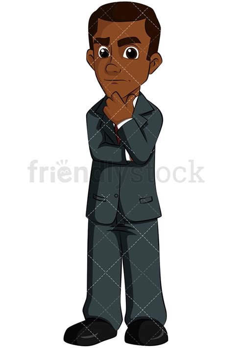 Worried Black Business Man Thinking Vector Cartoon Clipart Friendlystock