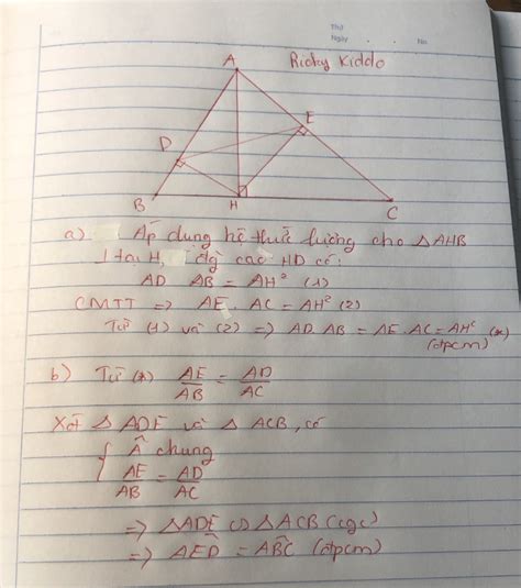 Cho tam giác ABC nhọn có AH là đường cao D và E lần lượt là hình chiếu