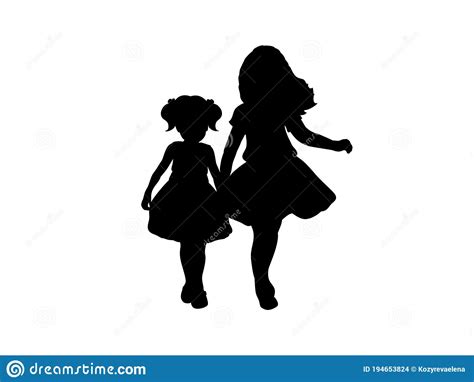 Silhouettes Of Two Girls Sisters Friends Stock Vector Illustration Of Symbol Black 194653824