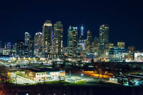 Calgary Canada Dec 2019 Night View Of Calgary Skyline Stock Photo