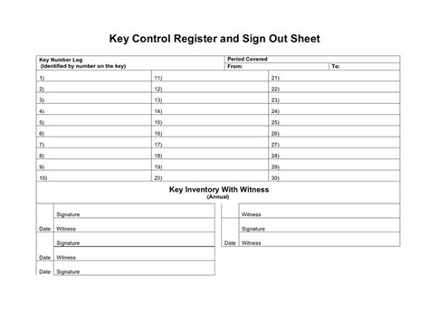 Key Control Register And Sign Out Sheet In Word And Pdf Formats