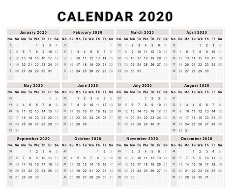 Blank 2020 Calendar Template Example Calendar Printable