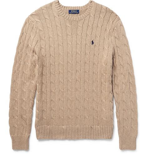 polo ralph lauren cable knit cotton sweater in sand natural for men lyst