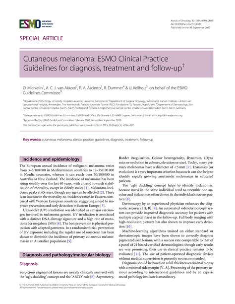 Cutaneous Melanoma Esmo Clinical Practice Guidelines For Diagnosis