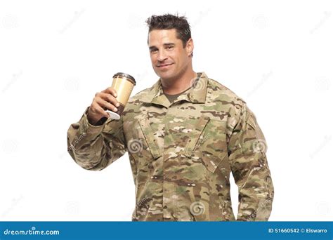 Smiling Soldier Drinking Coffee Stock Photo Image Of Military Forces