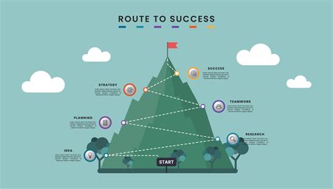Route To Success Infographic Mountain Infographic With Six Steps Or