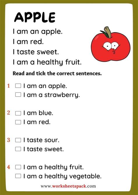 Free Fruits Reading Comprehension Passage About Fruits Print