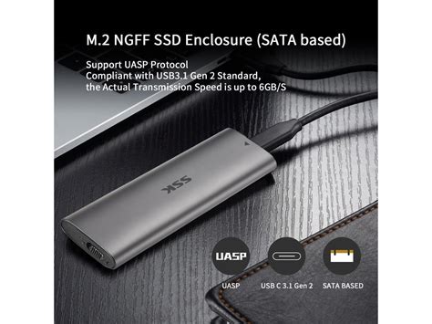 SSK Aluminum M 2 NGFF SSD Enclosure Portable USB 3 1 3 2 Gen 2 6Gbps