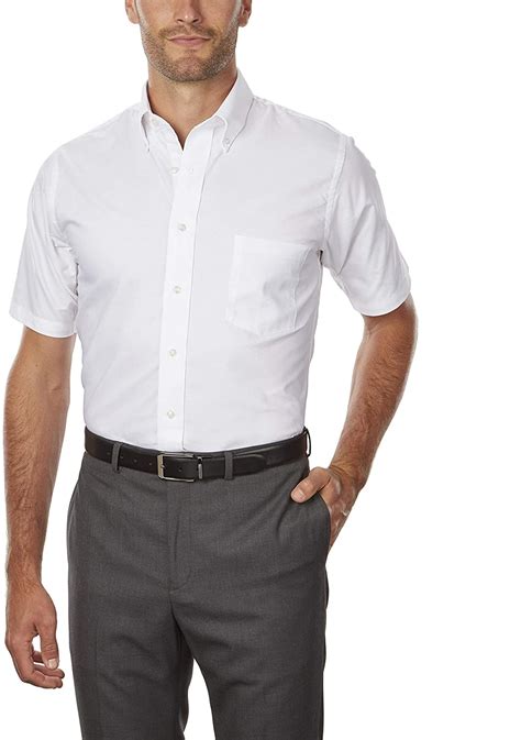 Mens Short Sleeve Dress Shirt Regular Fit Oxford White Size Small Ebay