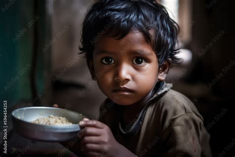 Hungry Starving Poor Little Child Looking At The Camera Generative
