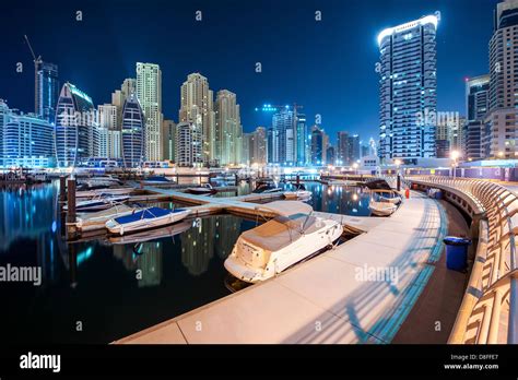 Dubai Marina At Night Uae Stock Photo Alamy