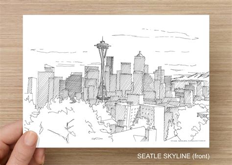 Space Needle From Kerry Park Seattle Skyline Washington Drawing
