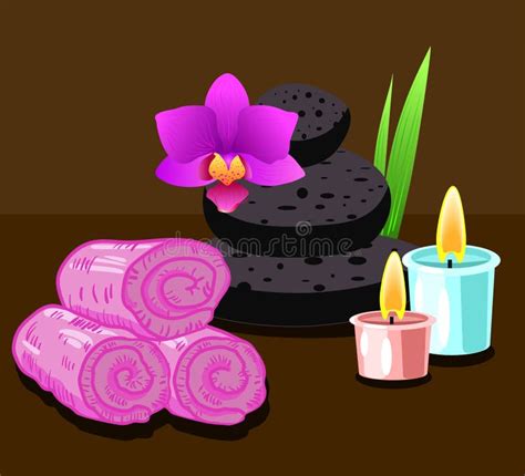 Spa Illustration With Towels Stones And Candle Vector Stock Vector
