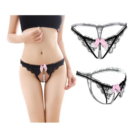 3991 Womens Sexy Lace G String Open Crotch Mesh Pearl Thong Panty Underwear Black Cv12ldcirl9