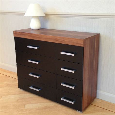 Featuring two sets of four drawers positioned side by side, this modern piece of furniture offers plenty of room for folded clothes. Wide Chest of 4+4 Drawers in Black & Walnut Bedroom ...
