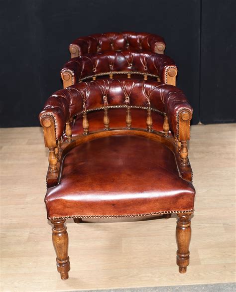 Set Leather Captains Chairs Leather Tub Library Arm Chair