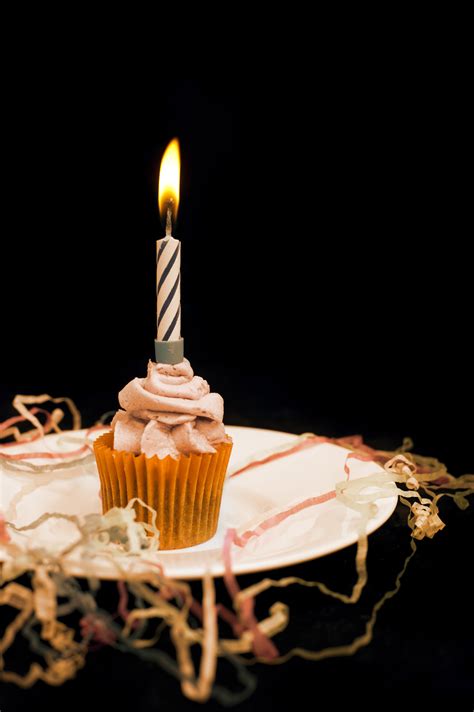 Free Photo Cupcake With Burning Candle Decorating Treat Sweet