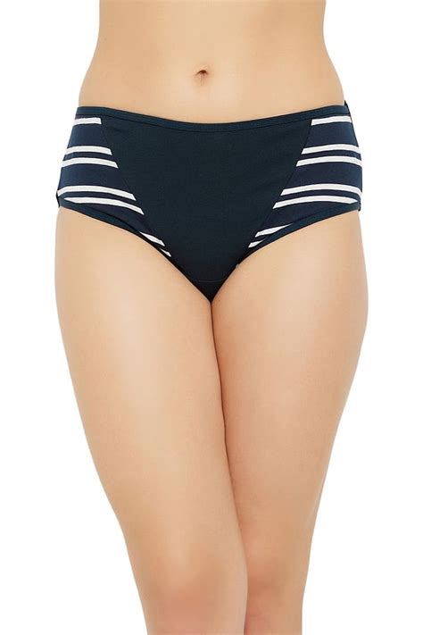 Buy Mid Waist Striped Hipster Panty In Navy Cotton Online India Best
