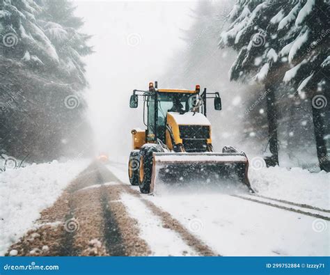 Winter Snow Removal On The Road With An Excavator Stock Illustration