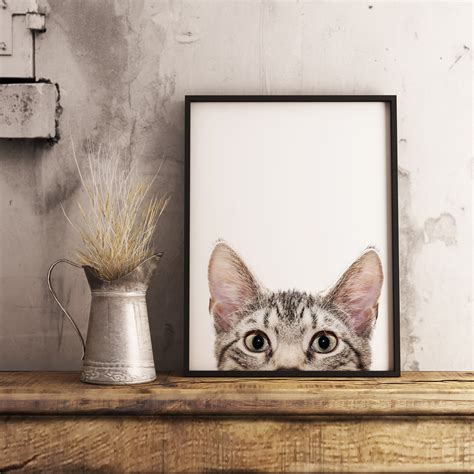 Printable Cat Wall Art Peeking Cat Art Print Funny Cat Etsy