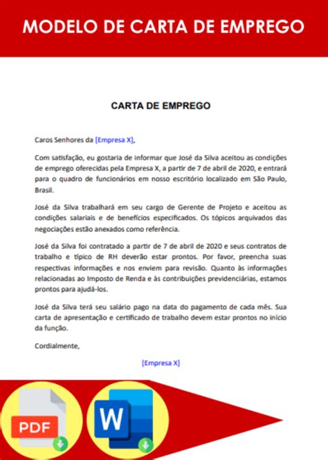 Modelo De Carta De Emprego Formato Word