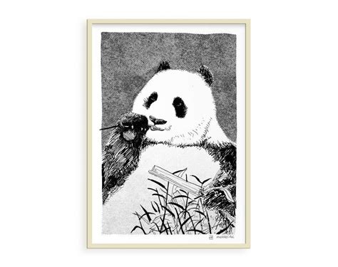 Panda Bear Wall Art Poster Canvas Print Wooden Hanging Scroll