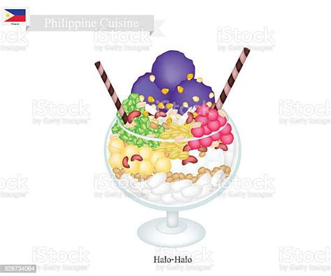 Halo Halo Or Filipino Shaved Ice With Milk And Fruits Stock