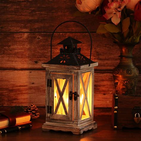 Asewon Wood Wooden Decorative Candle Lantern Vintage Rustic Candle