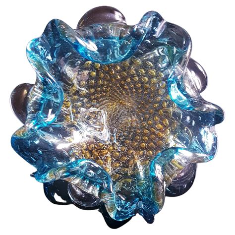 Middle Of Century Murano Glass Decorative Dish With Gold And Silver Leaf For Sale At 1stdibs