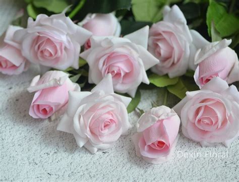 Real Touch Pale Pink Roses Buds Silk Roses Diy Wedding Flowers Etsy