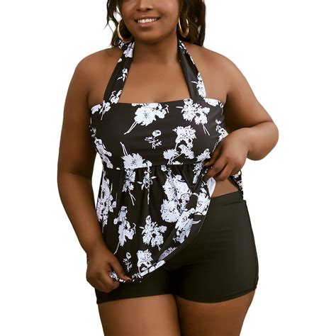 Xunyu Women Tankini Bathing Suits Plus Size High Waisted Two Piece Swimsuits Halter Top With