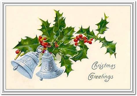 bell ringing christmas card victorian era vintage rare silver bells holly design unusual