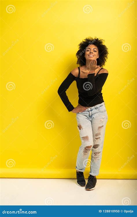 Beautiful African American Female Model Posing In Studio Stock Photo