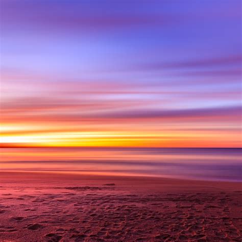 2932x2932 Purple Sky Beach Sunset Sand Footprints Ipad Pro Retina