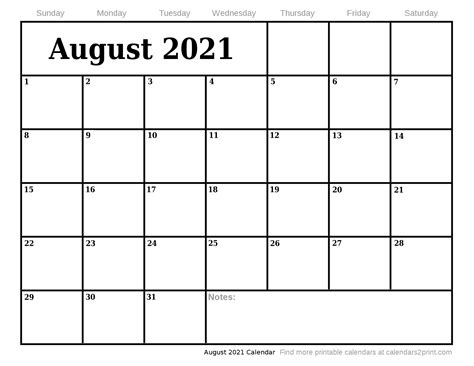 August 2021 Printable Calendar