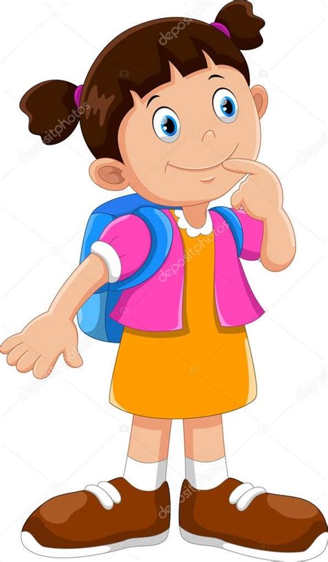 Cute School Girl Cartoon With Backpack — Stock Vector © Irwanjos2 154930108