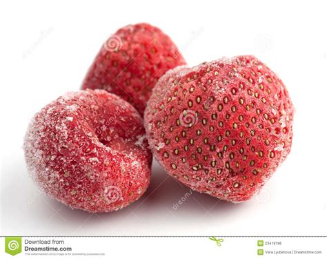 Three Frozen Strawberries Stock Photo Image Of Food 23419196
