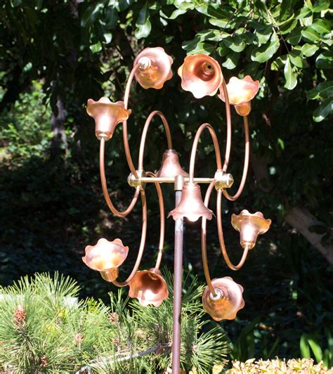 Stanwood Wind Sculpture Kinetic Copper Dual Spinner Tumbling Flowers