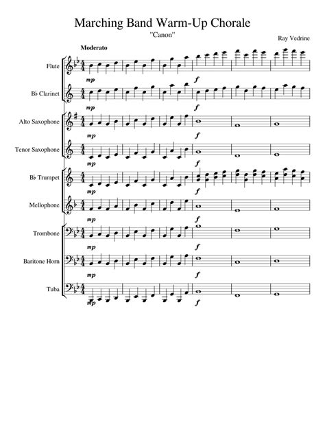Marching Band Warm Up Sheet Music For Flute Clarinet Alto Saxophone