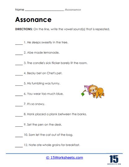 Assonance Worksheets Worksheets Com