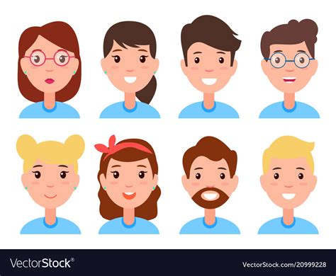Set Of Women And Men Faces Character Constructor Vector Image