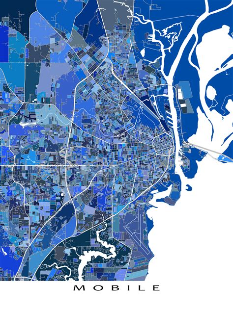 Mobile Map Print and Mobile Alabama Poster for Blue Geometric | Etsy