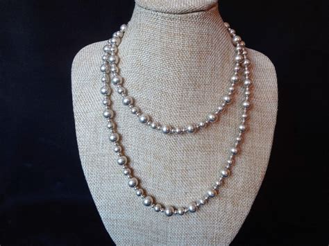 Vintage Sterling Silver Bead Necklace 31 Inches Length Sterling
