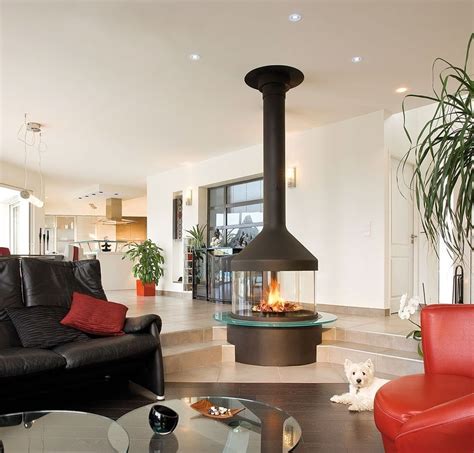 Contemporary Central Fireplace In 2019 Suspended Fireplace Standing