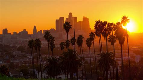 Scenic Sunset To Night Transition Zoom Out From City Of Los Angeles