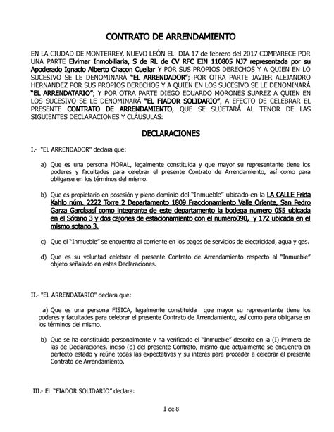 EJEMPLO CONTRATO DE ARRENDAMIENTO CONTRATO DE ARRENDAMIENTO EN LA